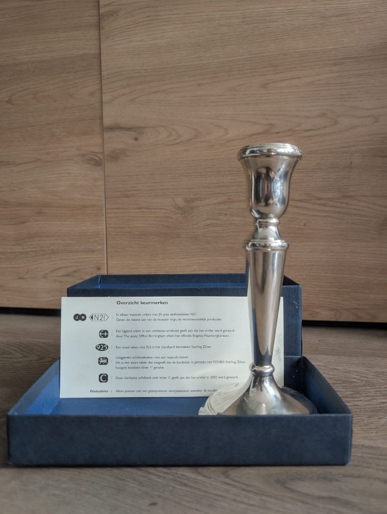 Zilveren kandelaar 100 jaar Shell Pernis, Antiek en Kunst, Verzenden, Zilver