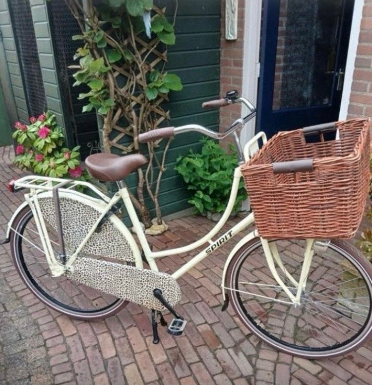 Spirit damesfiets met mand en luipaardprint, Overige merken, Gebruikt, Velgrem, Ophalen of Verzenden