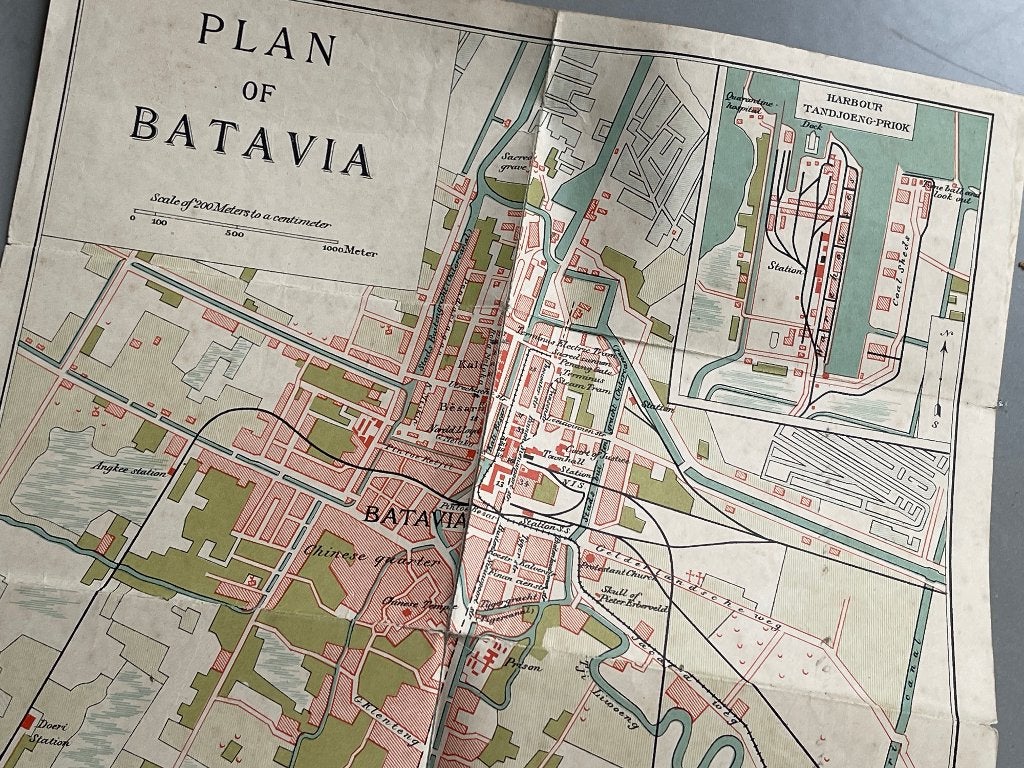 Plan of Batavia with map of Java (plattegrond Batavia) 19?, Gelezen, Overige gebieden, Ophalen of Verzenden, Landkaart