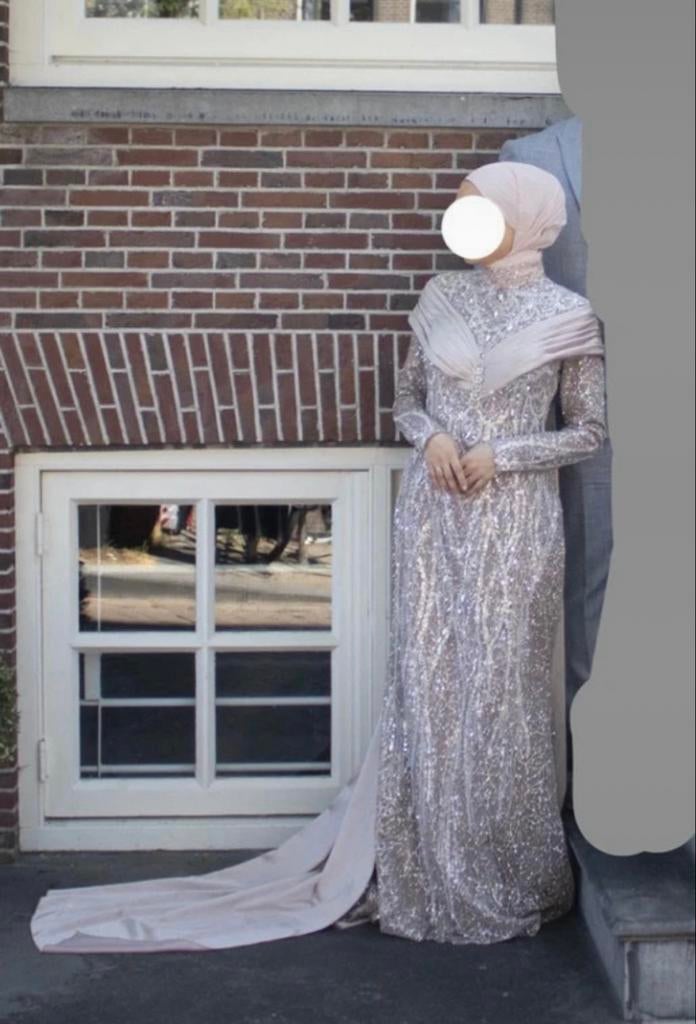 Oudroze glitter galajurk met satijnen cape - Maat 36, Kleding | Dames, Galajurk, Verzenden, Zo goed als nieuw, Roze