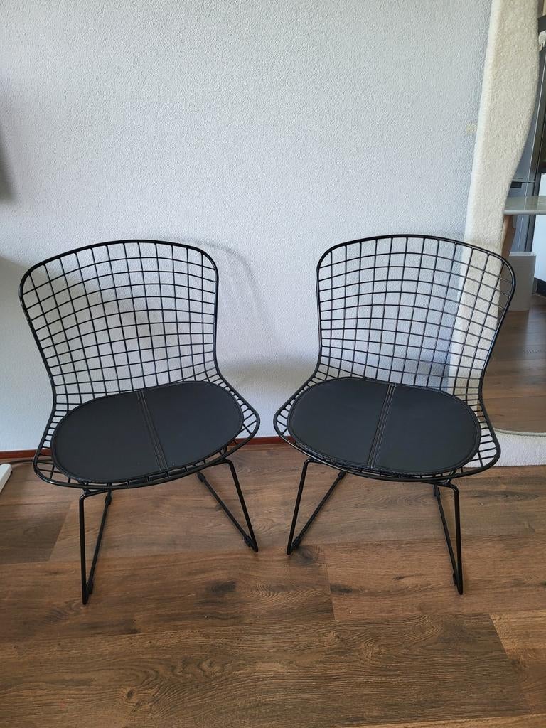Set van 2 zwarte draadstoelen met kussens, Huis en Inrichting, Stoelen, Twee, Modern, Industrieel, Zwart, Ophalen of Verzenden