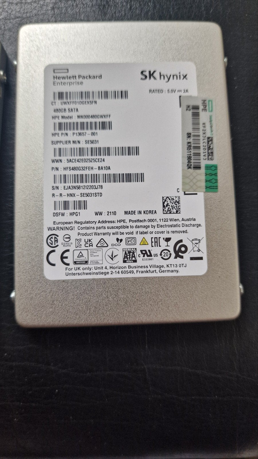 SK hynix HPE 480GB SATA SSD -  nieuw, Computers en Software, Harde schijven, 480GB, Server, Ophalen of Verzenden, Zo goed als nieuw