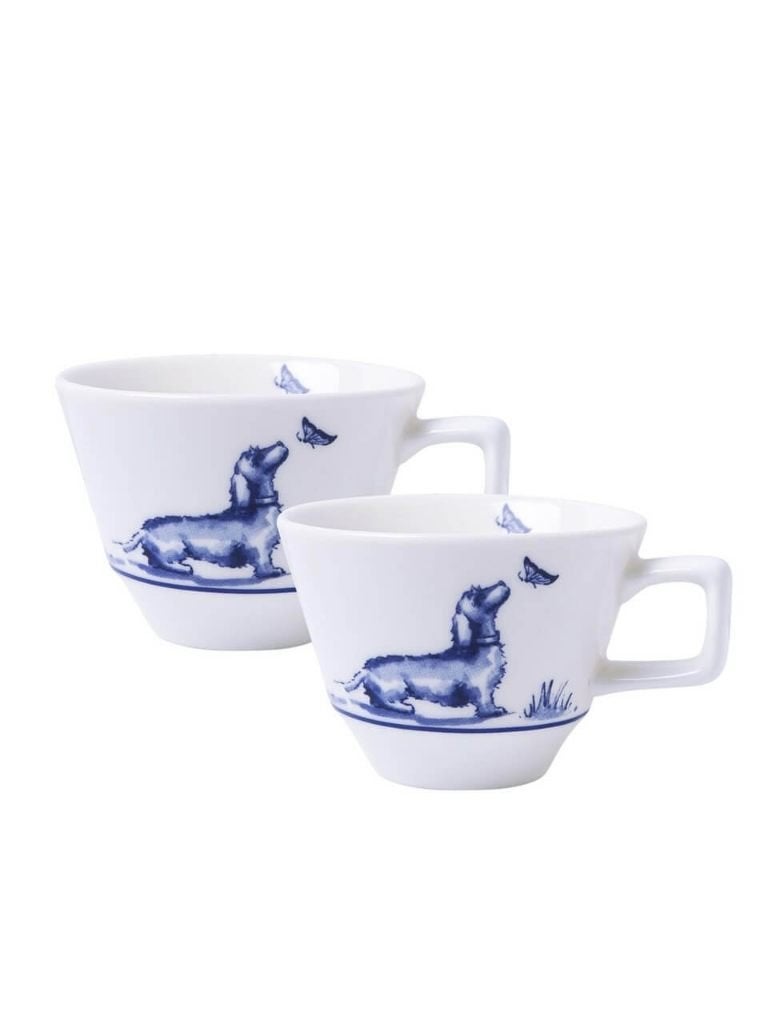 Heinen Delfts Blauw espresso Teckel Nhaan 90 ml set 2, Huis en Inrichting, Overige merken, Delftsblauw, Porselein, Heinen Delfts Blauw