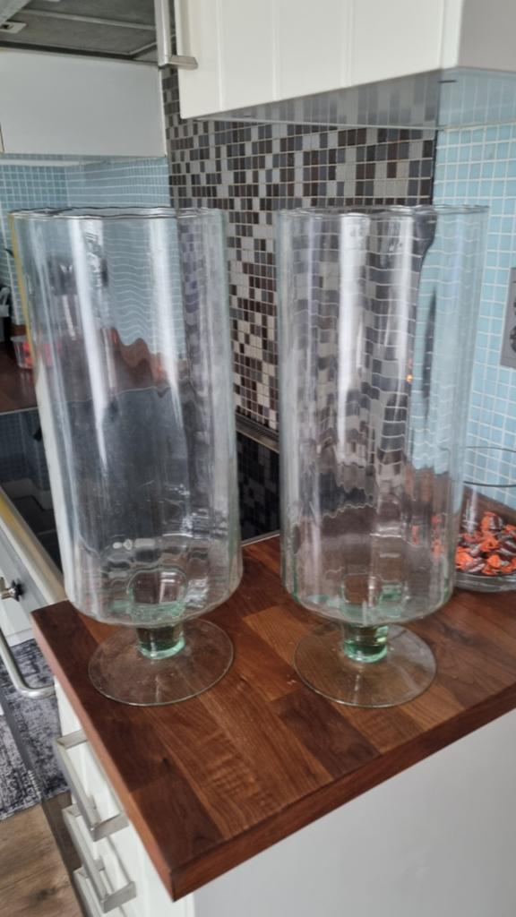 2 Antieke Glazen Vazen / Windlichten, Ophalen of Verzenden