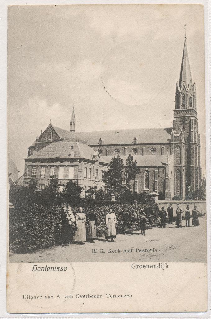 Groenendijk (Gem. Hontenisse) - R.K. Kerk met Pastorie 1908, Ophalen of Verzenden, Voor 1920, Gelopen, Zeeland