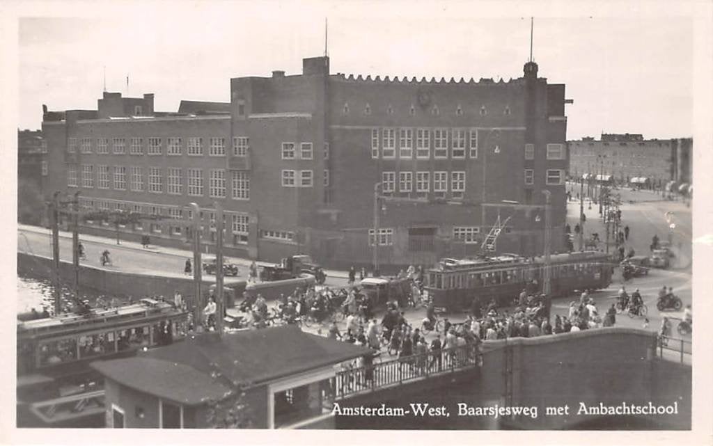 Amsterdam West Baarsjesweg met Ambachts school Trams, Verzamelen, Ophalen of Verzenden, 1940 tot 1960, Ongelopen, Noord-Holland