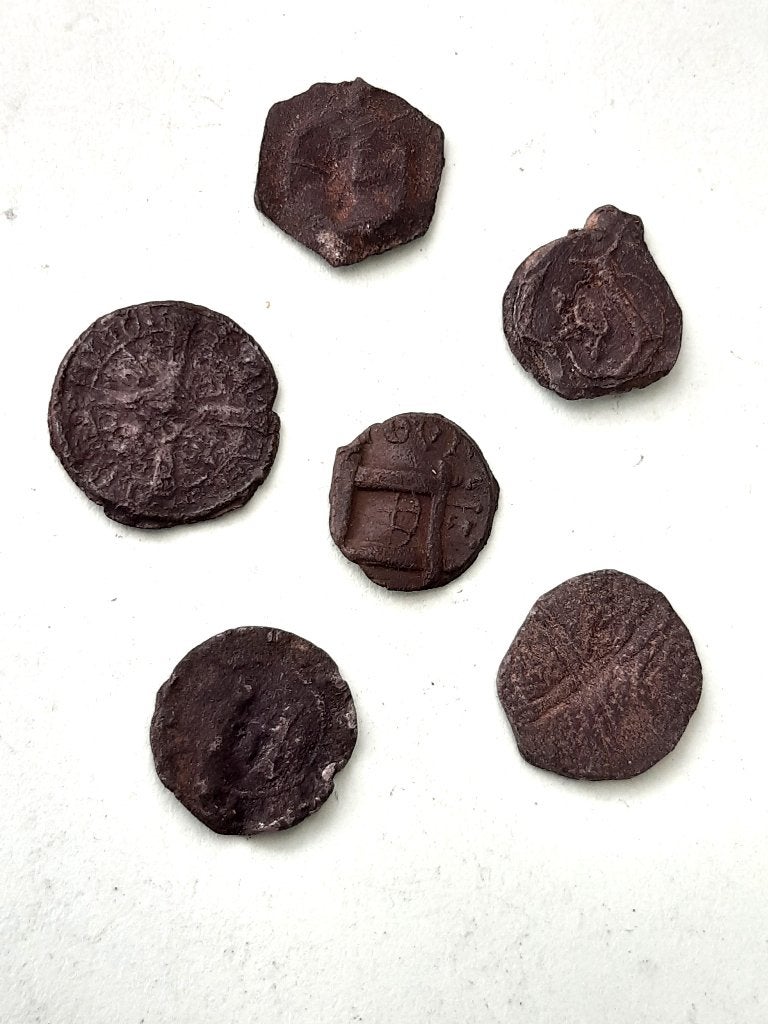 6 loden penningen bodemvondsten, Antiek en Kunst, Ophalen of Verzenden