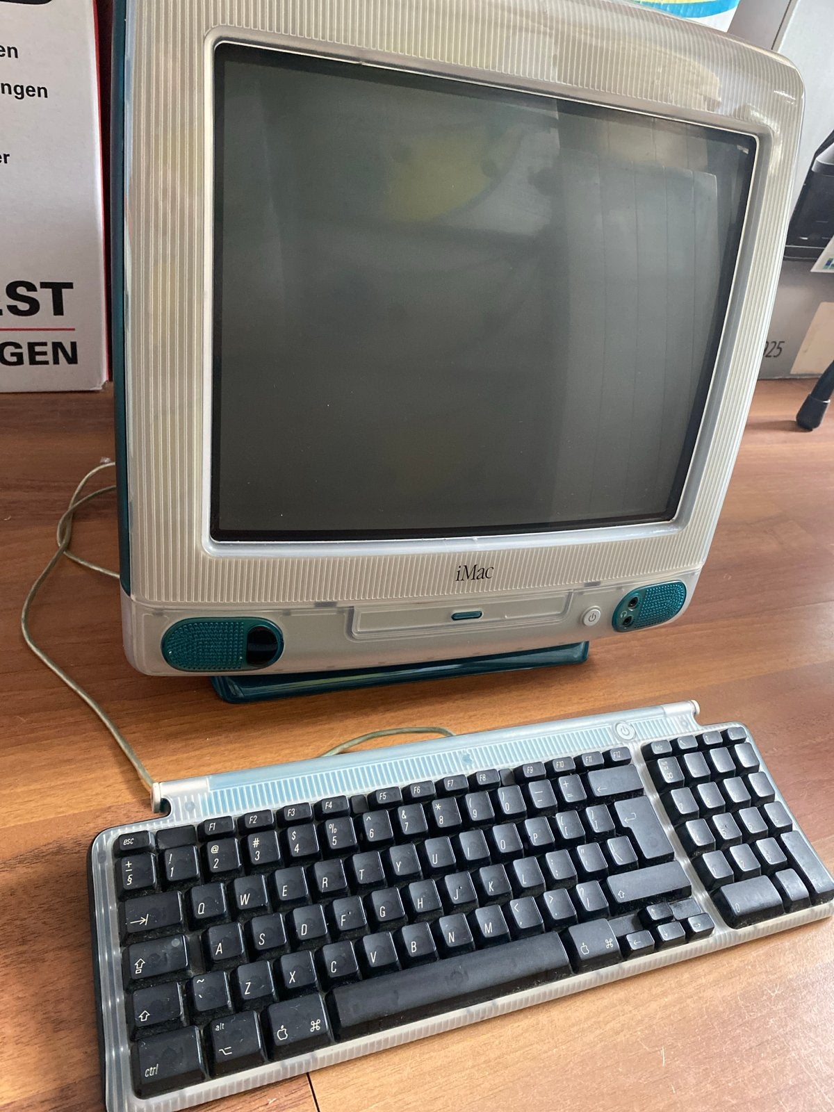 Vintage Apple iMac G3 (Bondi Blue) met toetsenbord, Ophalen