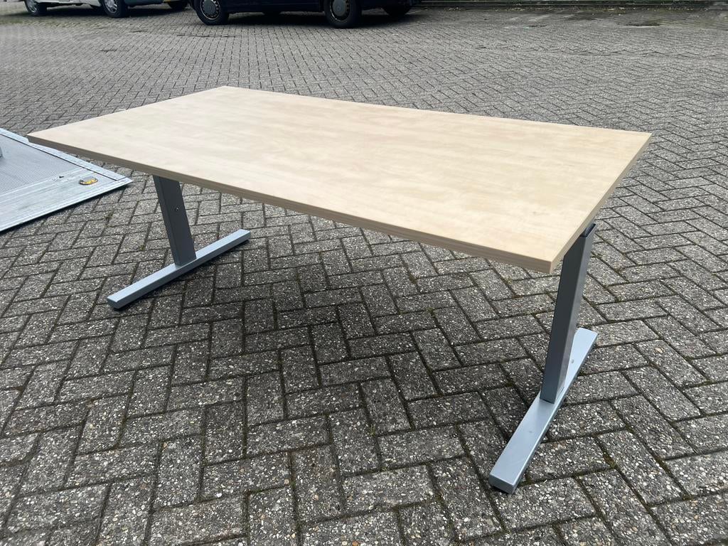 5x hoogte verstelbaar bureau T-poot Pinta 160x80 ahorn, Ophalen of Verzenden, In hoogte verstelbaar, Zo goed als nieuw