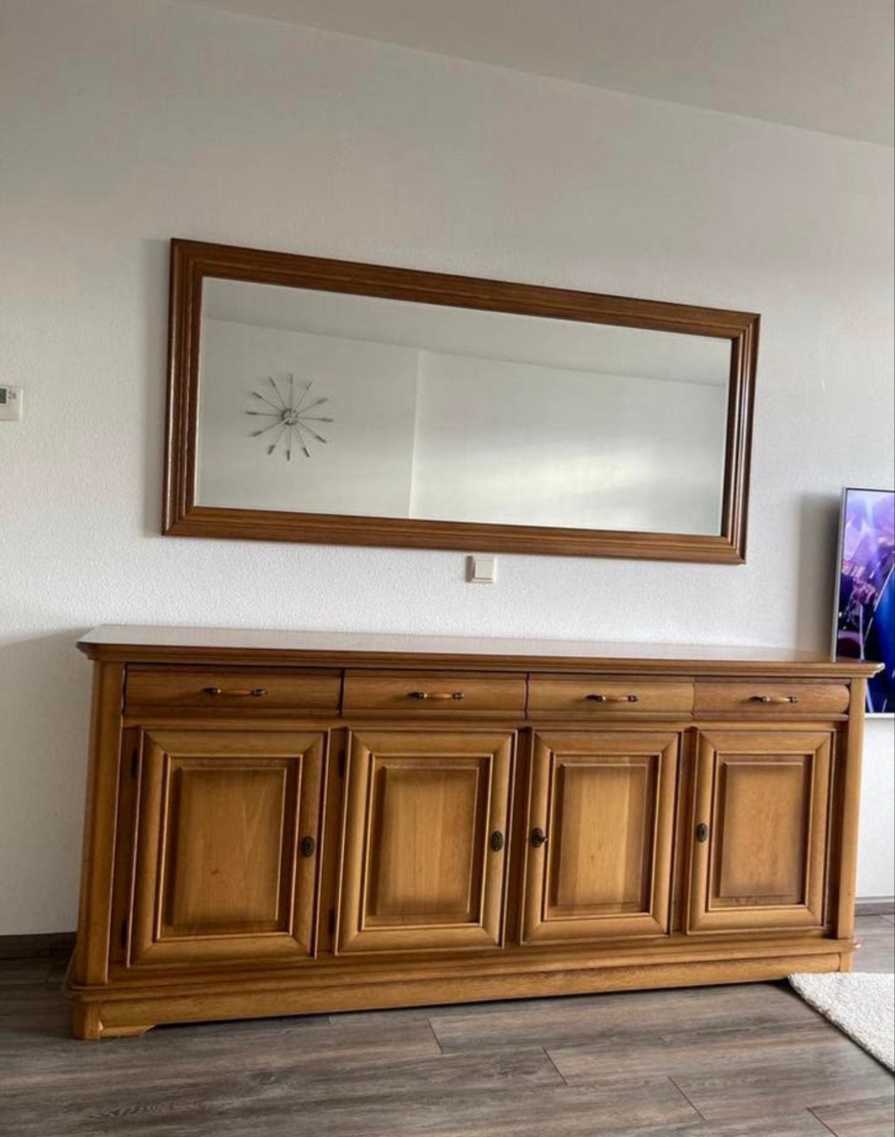 Houten dressoir met spiegel, Ophalen, Gebruikt, 150 tot 200 cm, Met lade(s)