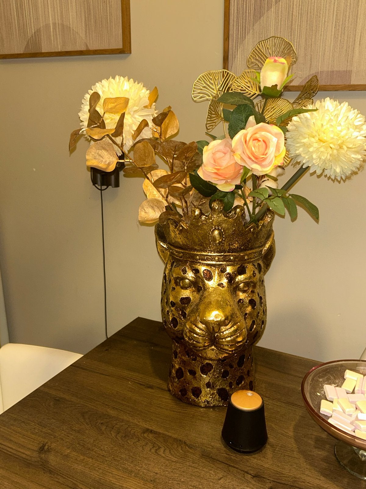Gouden Panter Vaas met Kroon - Decoratieve Blikvanger, Antiek en Kunst, Ophalen