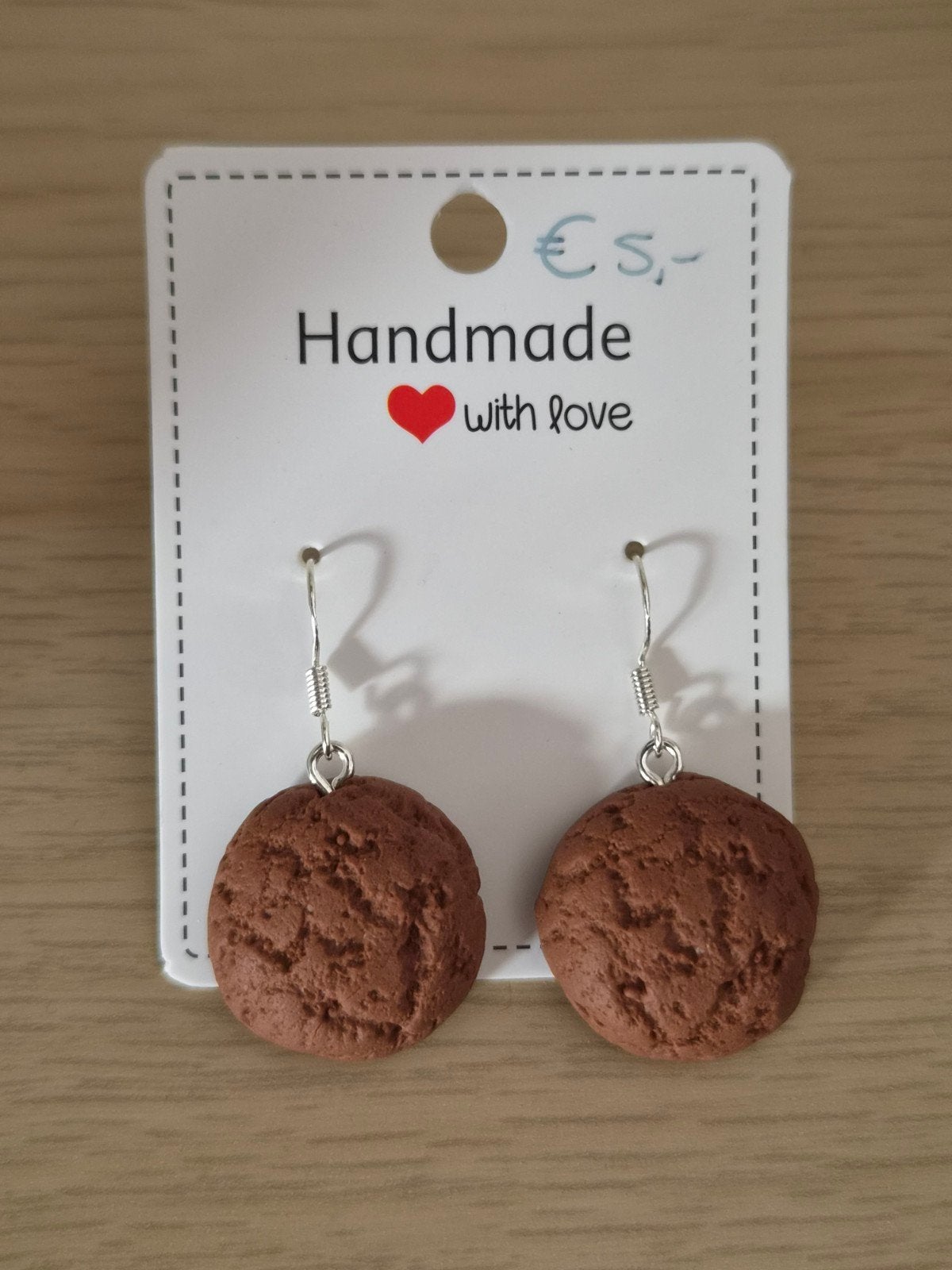 Handgemaakte oorbellen pepernoot/pepernoten, Sinterklaas, Overige materialen, Hangers, Bruin, Nieuw