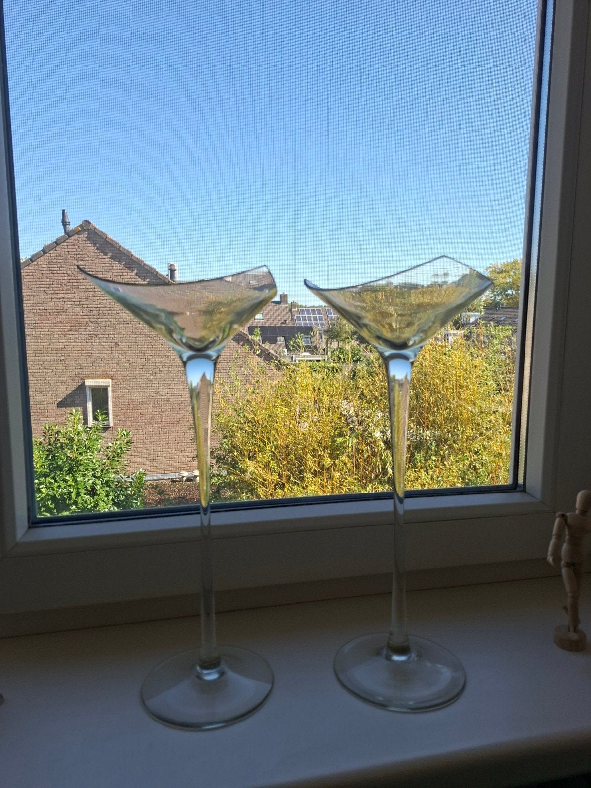Set van 2 glazen vaas op voet / Martini vaas - 36 cm hoog, Gebruikt, Op voet, Transparant, Ophalen of Verzenden