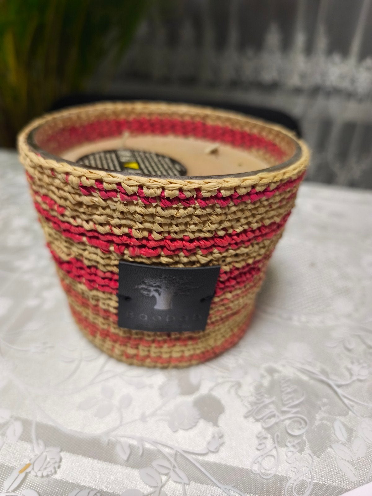 Baobab Collection Kaars - Raffia & Rood, Meerkleurig, Overige merken, Natuurlijk materiaal, Ophalen of Verzenden