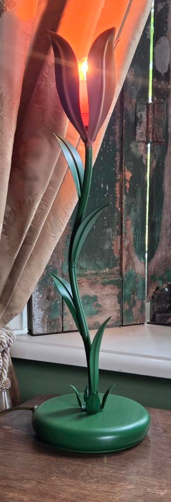 Superleuk retro vintage tafellamp schemerlamp tulp bloem !, Ophalen of Verzenden, Metaal, Minder dan 50 cm