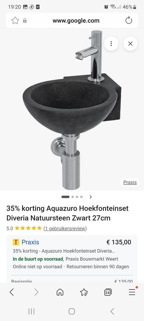 Aquazuro hoekfonteinset Diveria natuursteen zwart 27cm nieuw, Ophalen of Verzenden, Nieuw, Steen, Wastafel