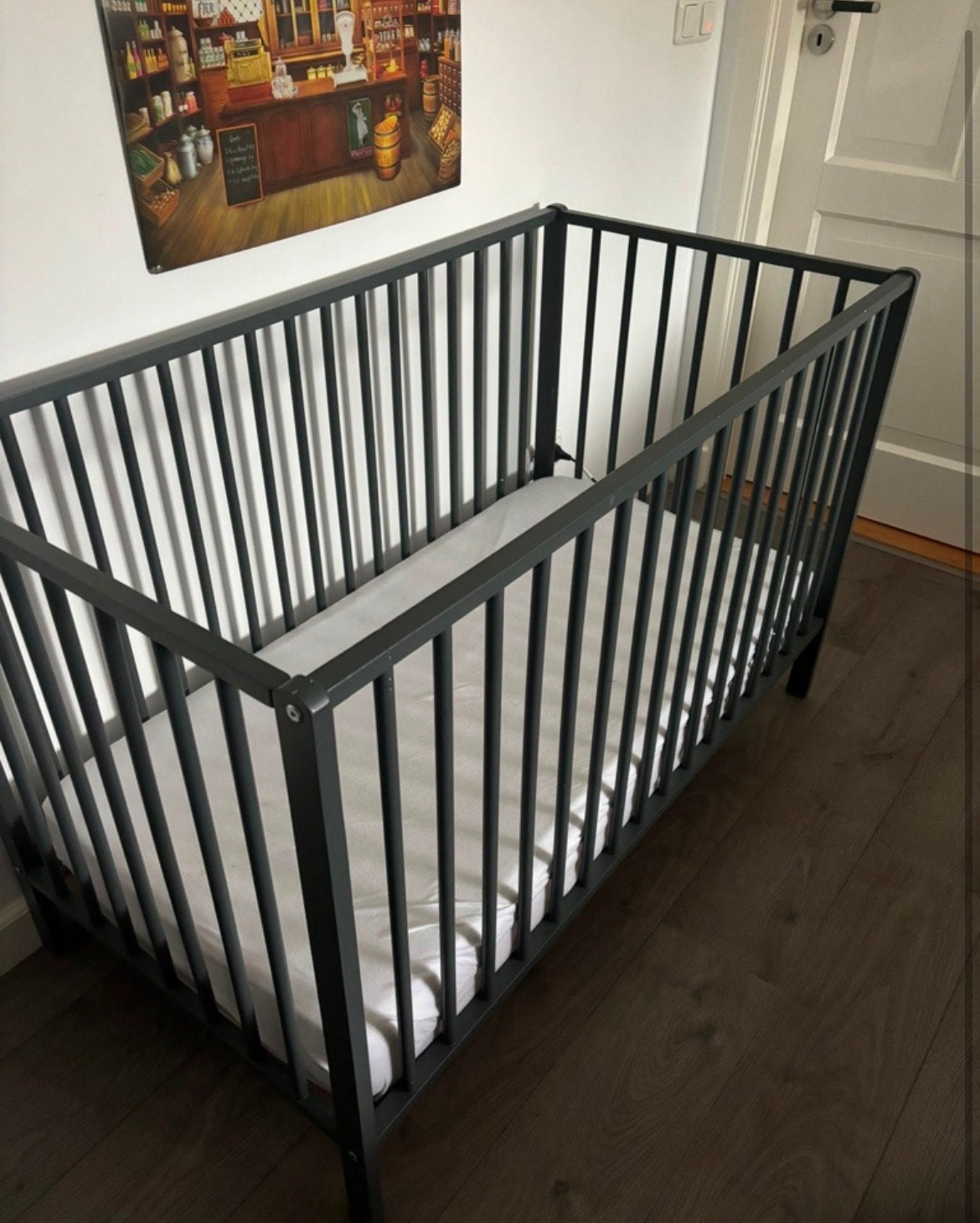 Kinderledikantje 60x120 - Grijs, Ophalen of Verzenden, Gebruikt, Ledikant