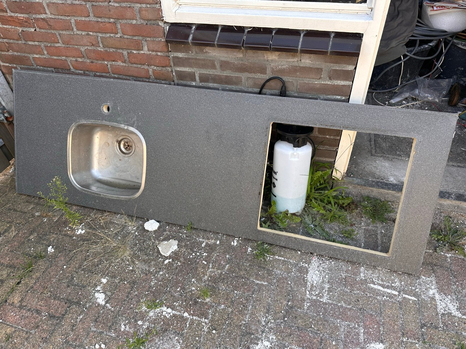 Multiplex Aanrechtblad met Spoelbak en Kookplaatuitsparing, Ophalen, Hout, Grijs, Overige typen