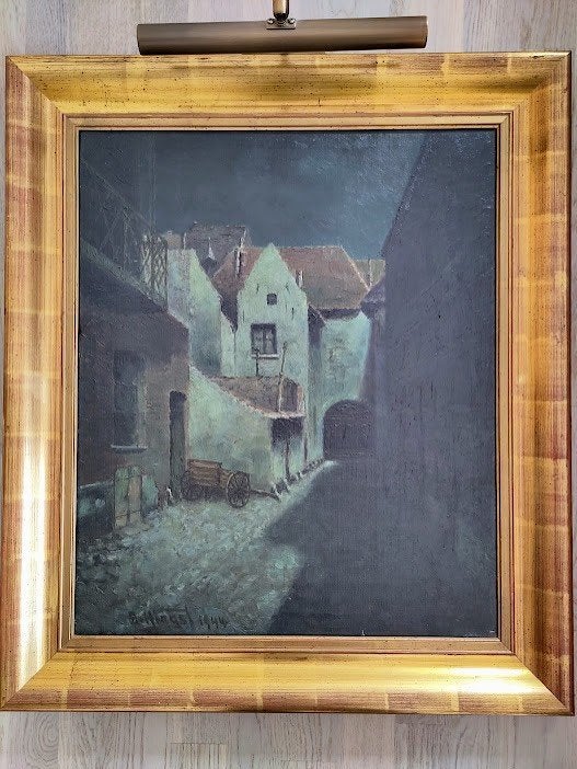 Uniek! Olieverfschilderij Venlo Bartelsplaats 1944, Doek, Bijzondere lijst, Ophalen of Verzenden, Olieverf