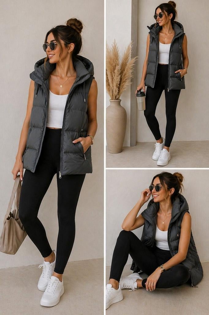 Nieuw lang gewatteerd warm vest met capuchon maat xs, Primark, Zwart, Onbekend, Nieuw