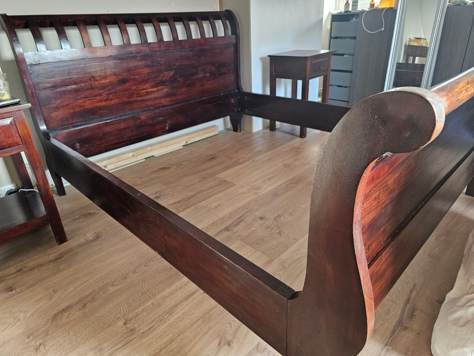 Teakhouten tweepersoonsbed 180x210 met nachtkastjes, Ophalen, 210 cm, 180 cm