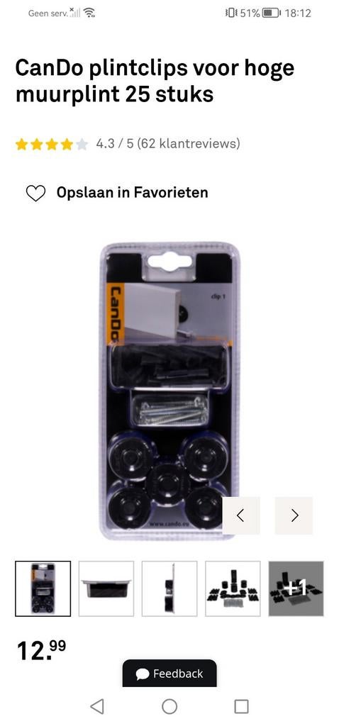 15 cando plinten muurclips (normaal 25 in volle verpakking), Ophalen of Verzenden, Mdf, Plinten
