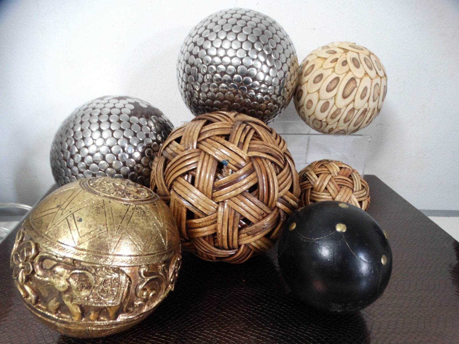7 Decoratieve Bollen van Keramiek, Hout en Riet, Ophalen of Verzenden
