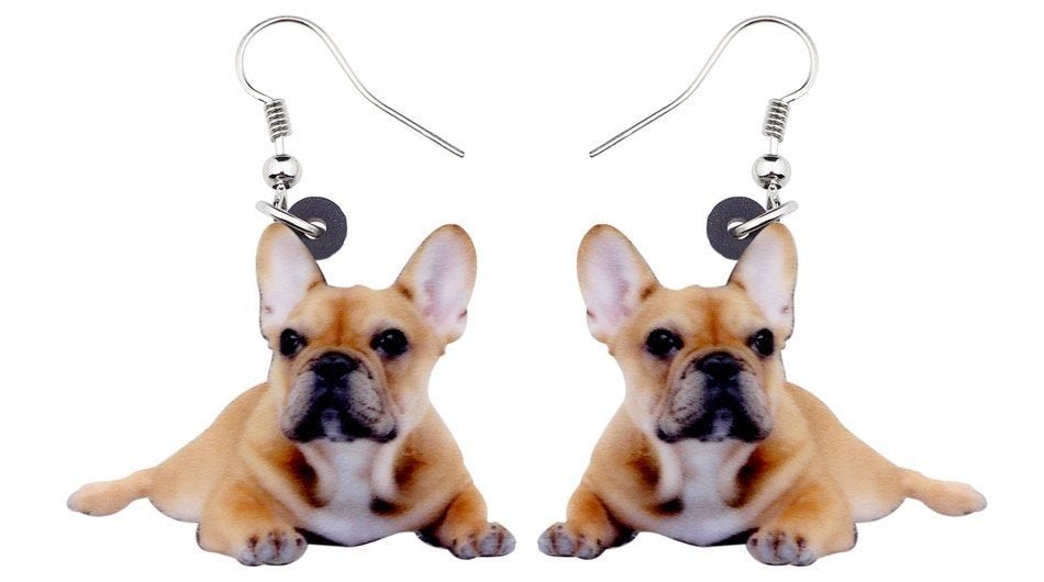 Leuke Franse Bulldog Oorbellen - Hangers, Overige materialen, Hangers, Bruin, Verzenden