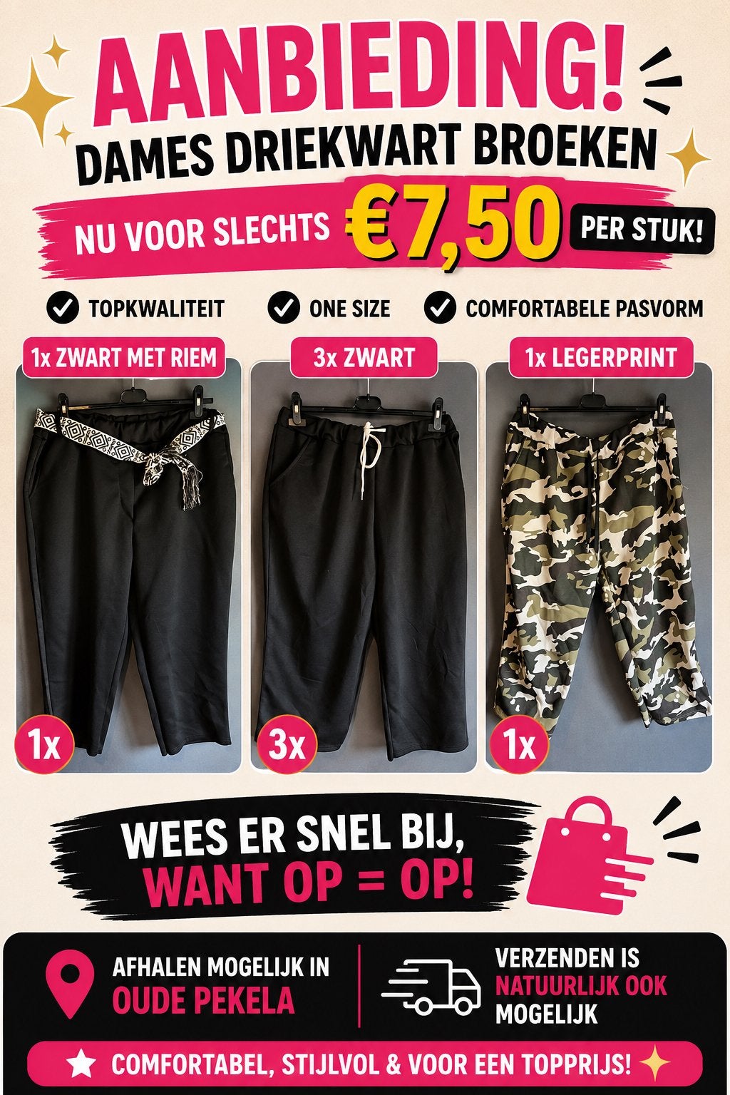 Drie kwart broeken dames one size, Ophalen of Verzenden, Nieuw