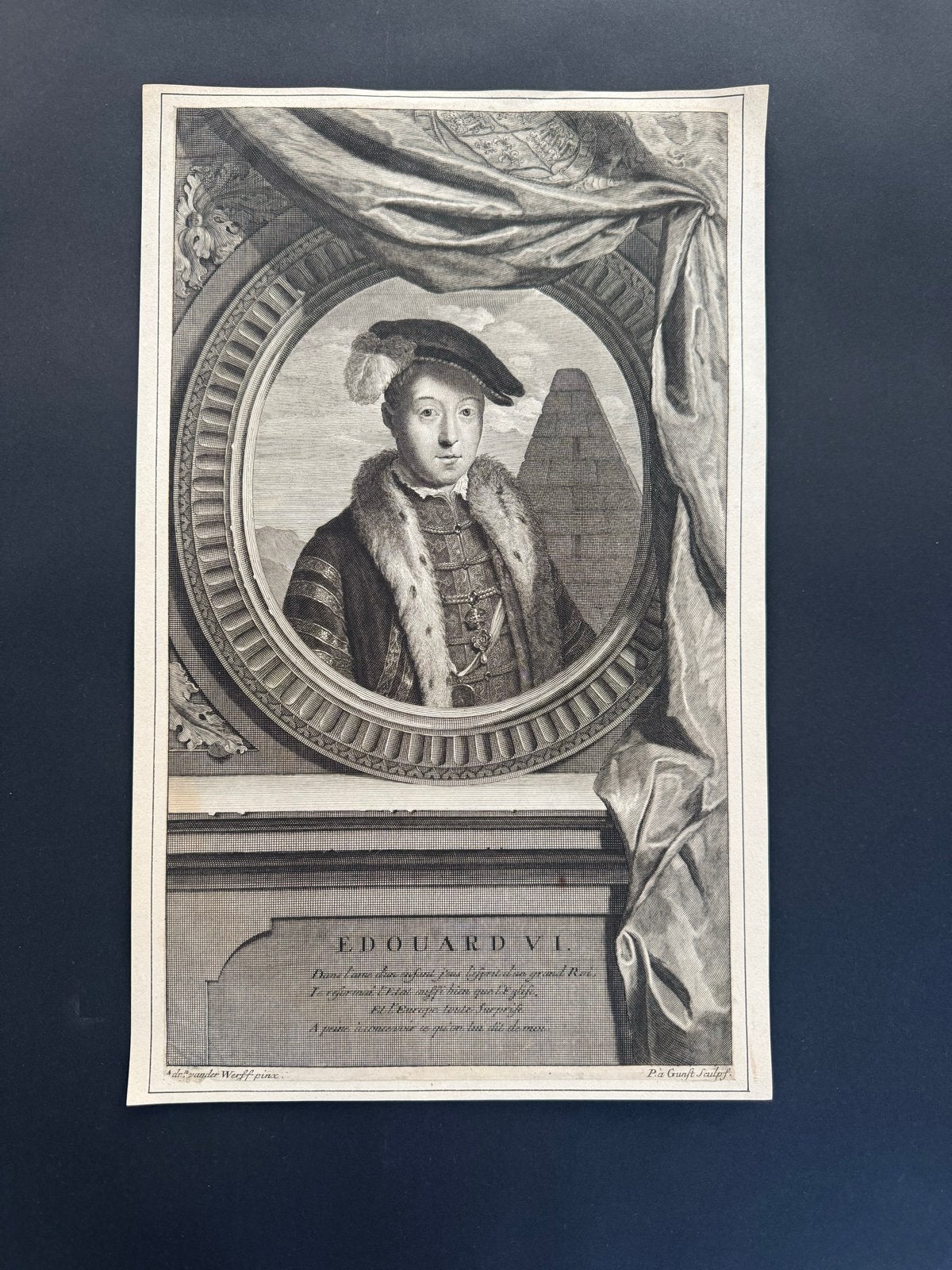Antieke Gravure Portret Edward VI Tudor Koning Ovaal Frame, Antiek en Kunst, Met tekst, Portret, Ophalen of Verzenden, Gravure
