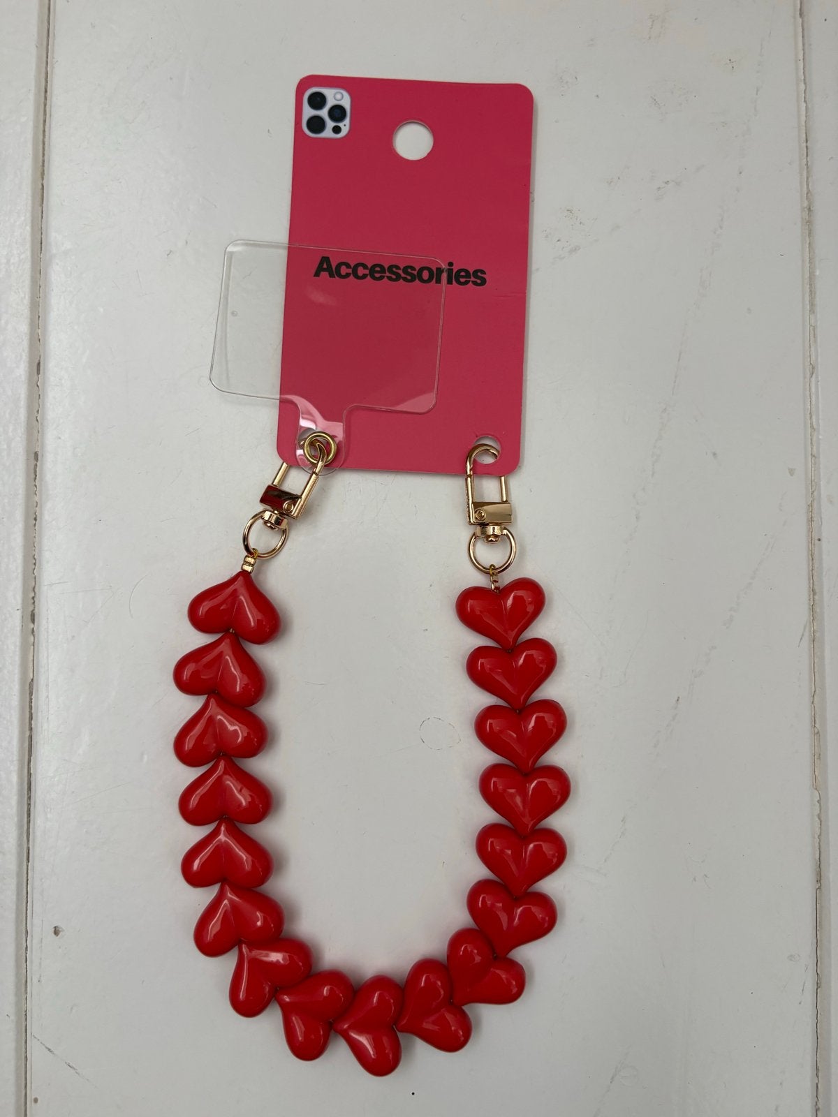 Telefoon ketting koord met rode hartjes - Nieuw, Telecommunicatie, Ophalen of Verzenden, Nieuw, Telefoonhanger of Accessoire, Universeel