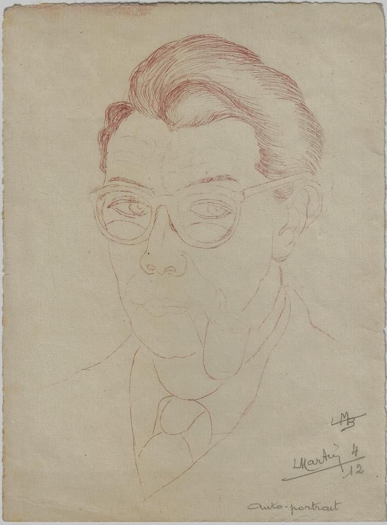 Martin B. pentekening "Auto Portrait", gesigneerd, Antiek en Kunst, Ophalen