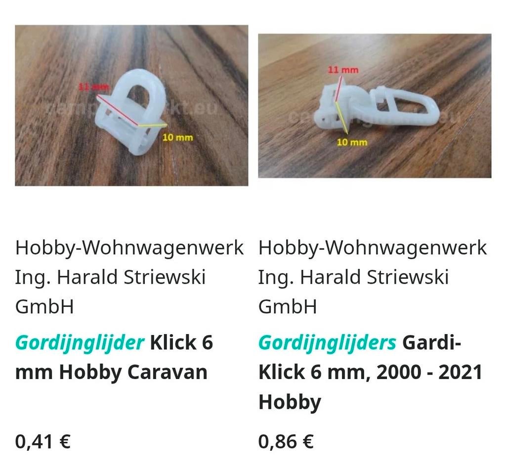 HOBBY caravan GORDIJN glijders en stoppers 6 mm, Caravans en Kamperen, Caravan accessoires, Ophalen of Verzenden, Nieuw