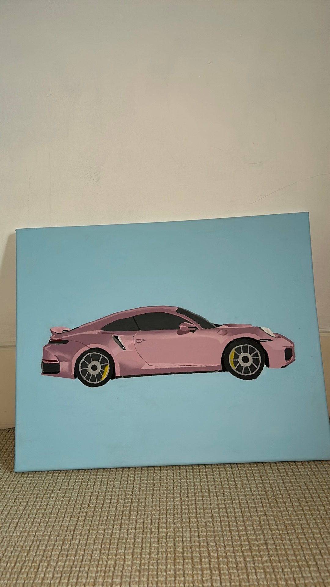 Roze Porsche schilderij, Ophalen of Verzenden