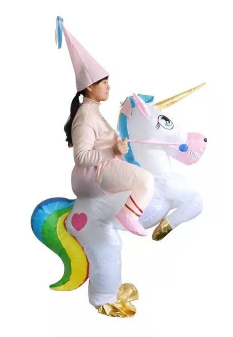 Opblaasbaar Eenhoorn en Dino Kostuum - Zo goed als nie, Ophalen of Verzenden, Zo goed als nieuw, Kostuum, Carnaval