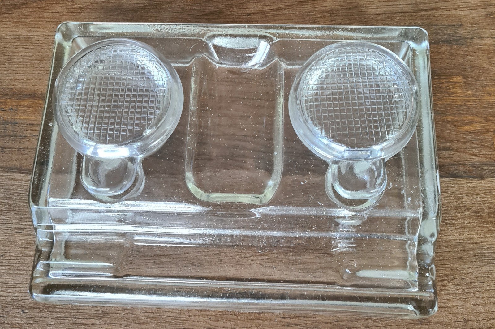 Antiek Glazen Inktstel / Dubbele Inktpot - Made in England, Ophalen of Verzenden