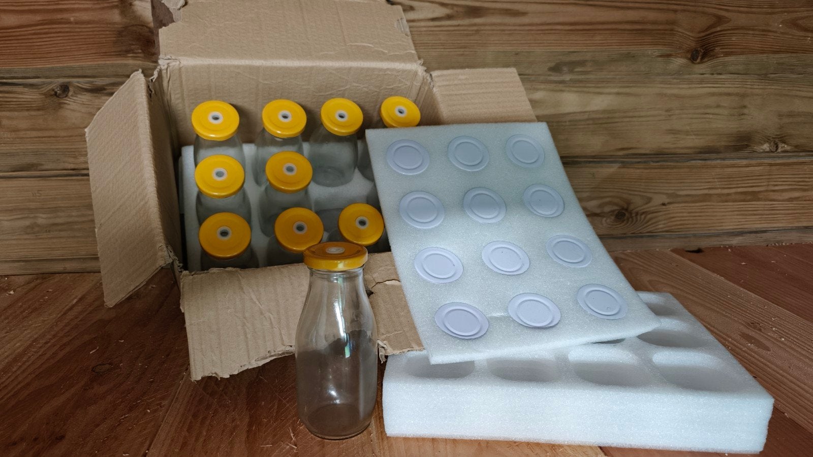 12 Glazen flessen met deksel - Ideaal voor sap of melk, Ophalen, Met deksel, Glas, Pot of Kruik