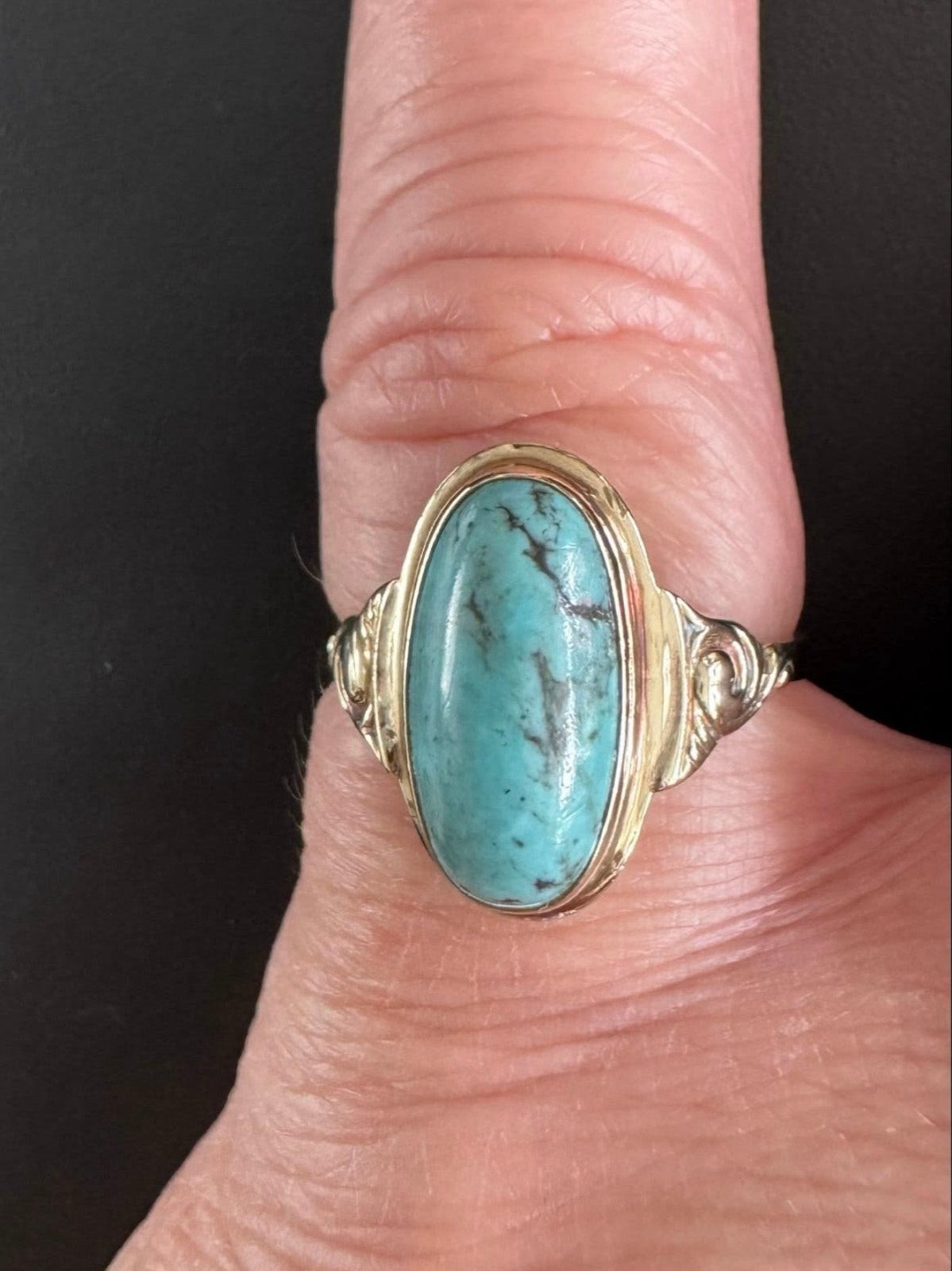 Prachtige 14 karaats gouden ring met turquoise steen, Overige kleuren, Ophalen of Verzenden, Zo goed als nieuw, 17 tot 18