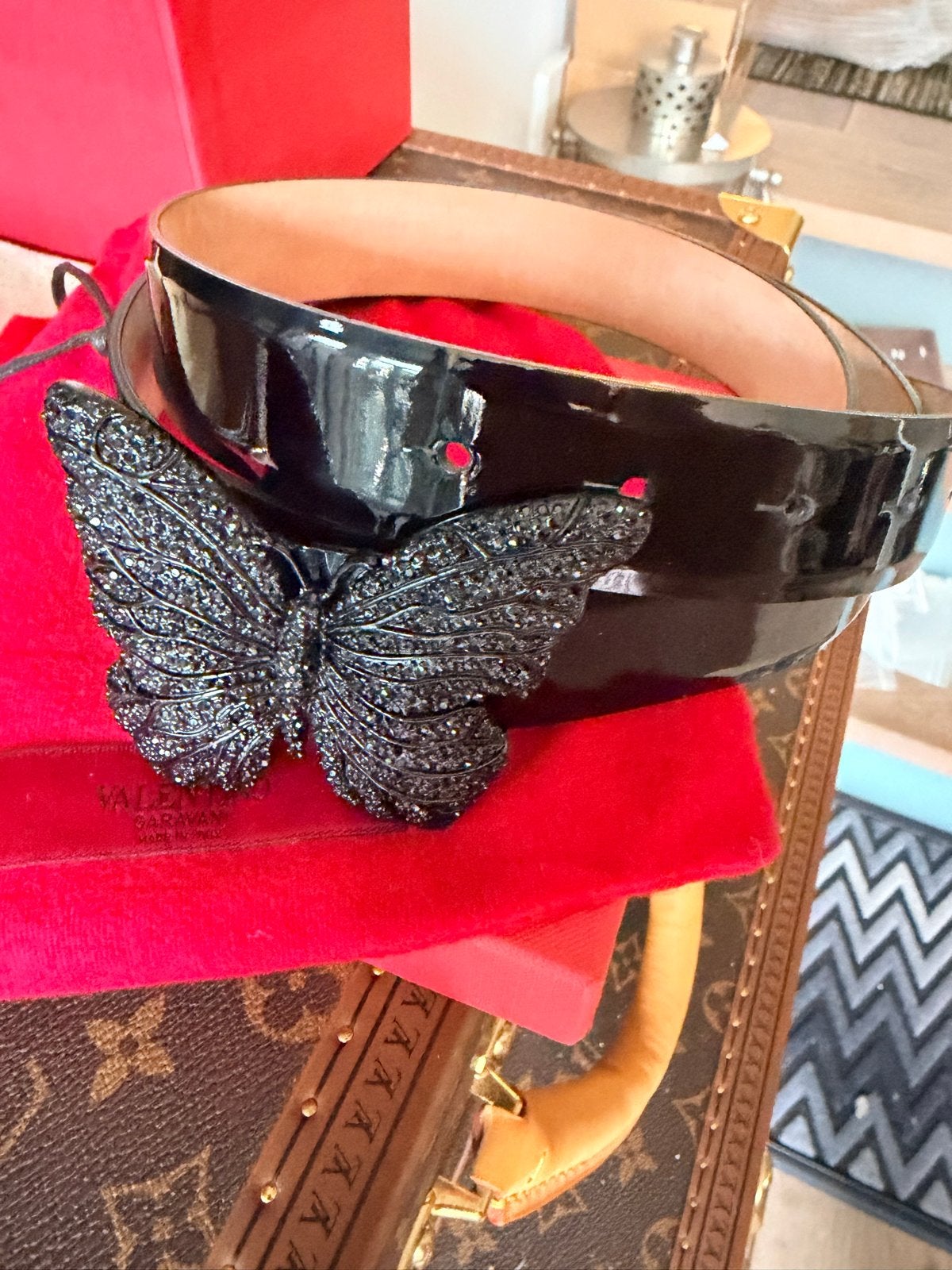 Valentino Garavani vlinderriem met strass gesp, 3 tot 5 cm, Tailleriem, Ophalen of Verzenden, Echt leder