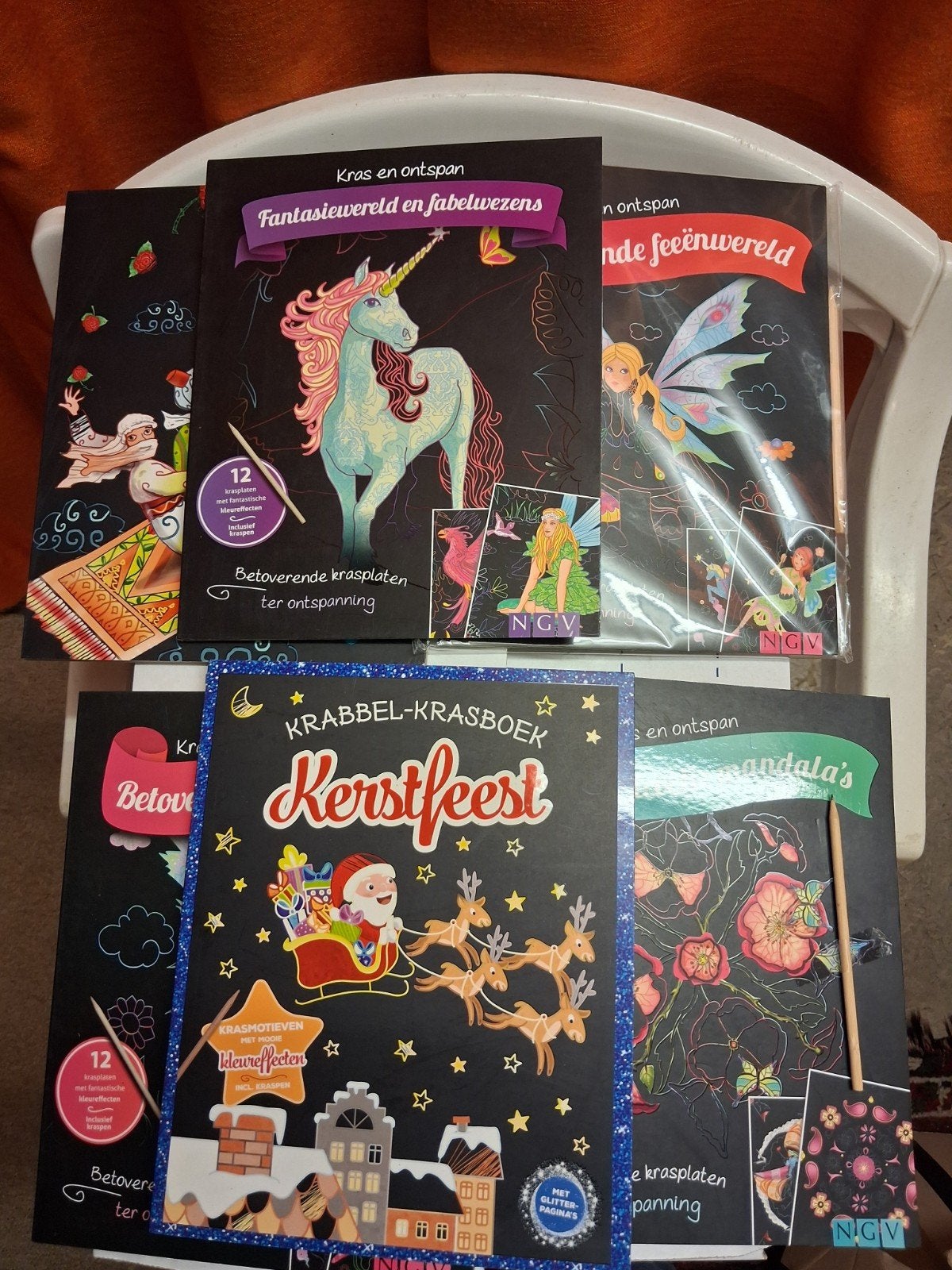 6 Krasboeken: Fantasiewereld, Kerst & Meer, Fantasie, Nieuw, Meerkleurig, Ophalen of Verzenden