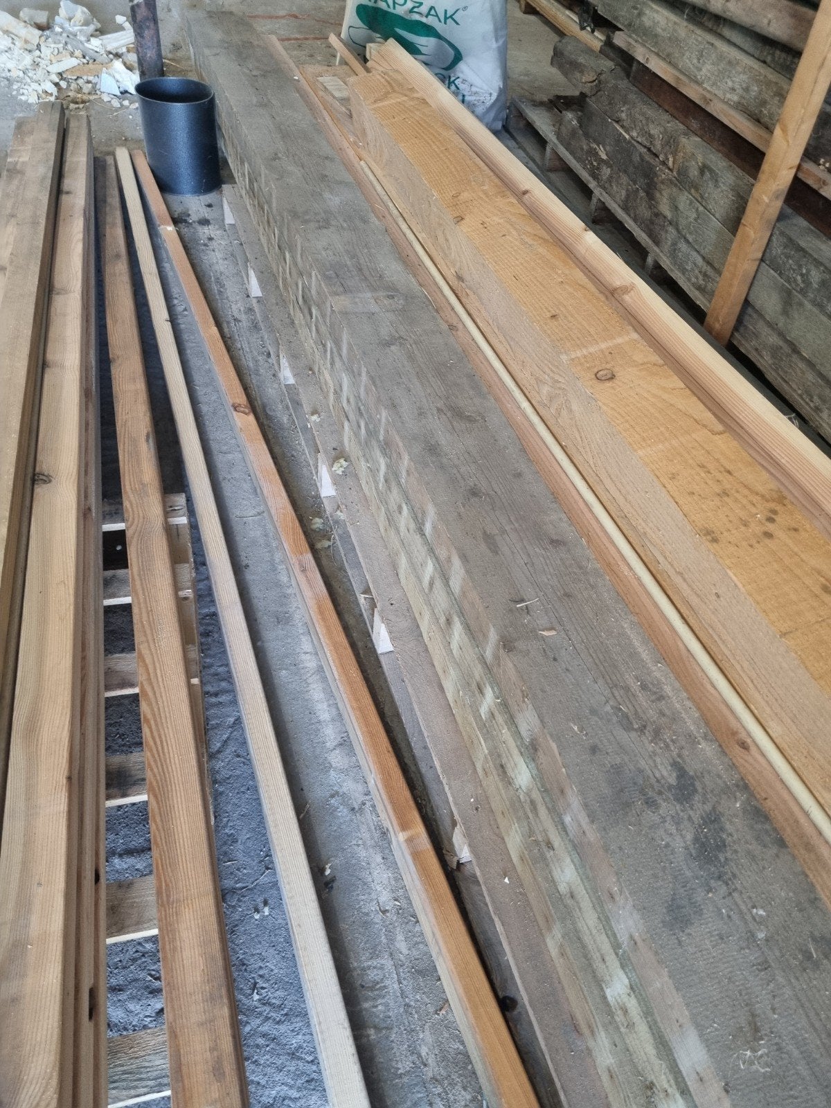 3x Balken Grenen geïmpregneerd 7.5x21.5x410, Gebruikt, Grenen, Plank, Ophalen
