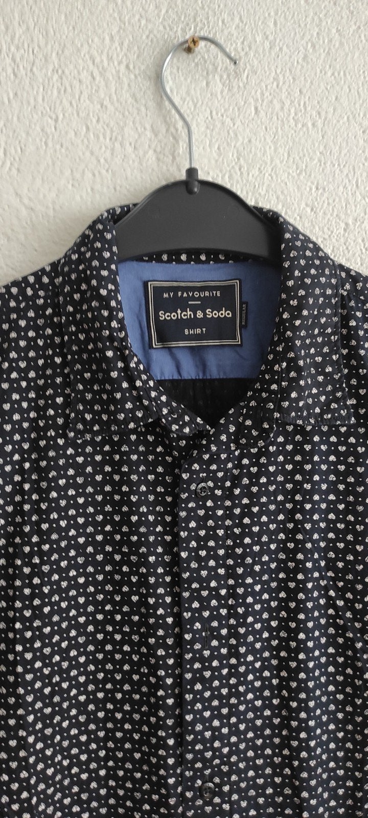 Scotch & Soda overhemd met hartjesprint, maat M, Zwart, Zo goed als nieuw, Scotch & Soda, Halswijdte 39/40 (M)