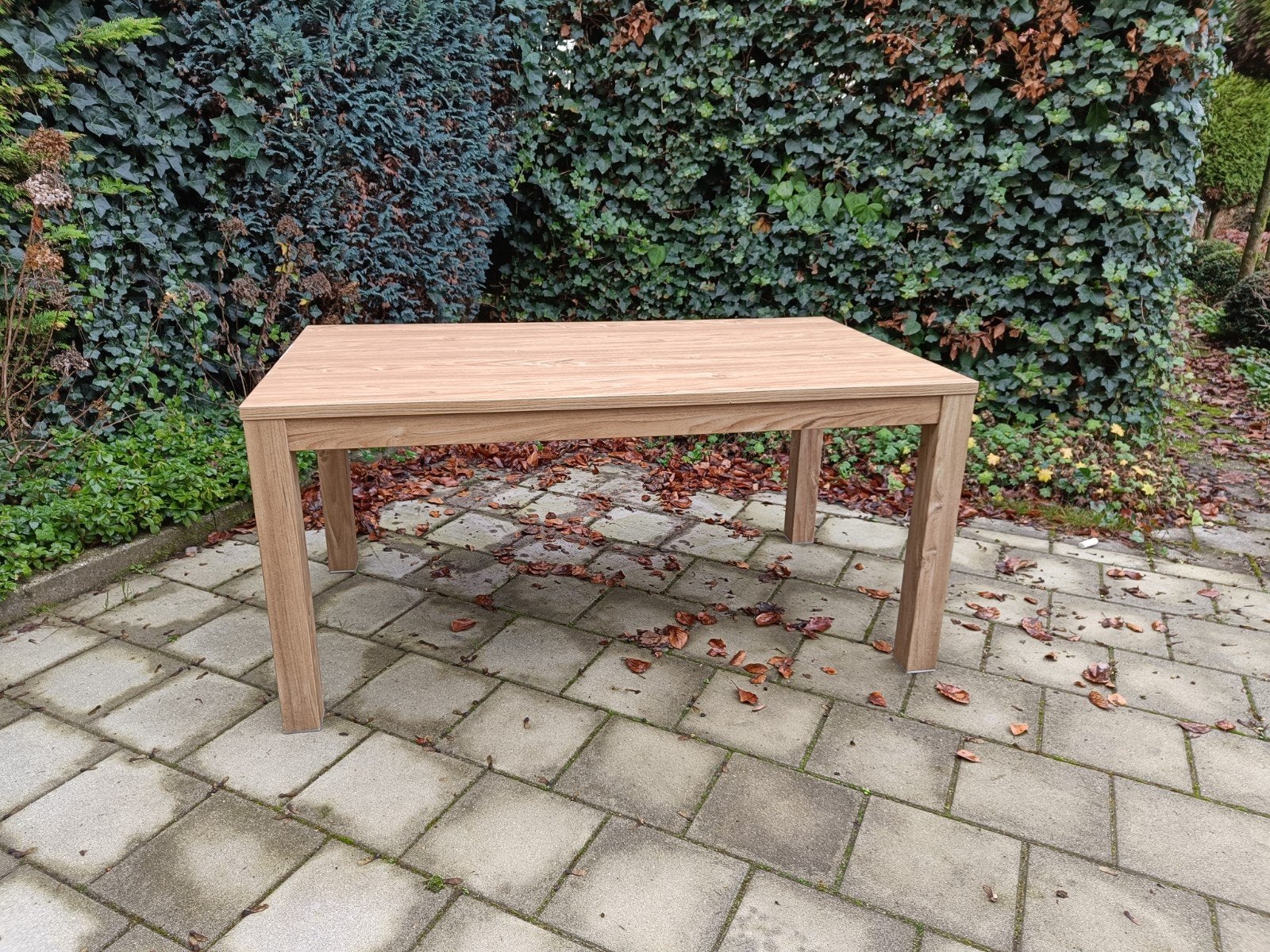 Eettafel teakkleur 90x160cm, 77cm hoog.4 persoons, Huis en Inrichting, Ophalen, Gebruikt, 50 tot 100 cm, 150 tot 200 cm