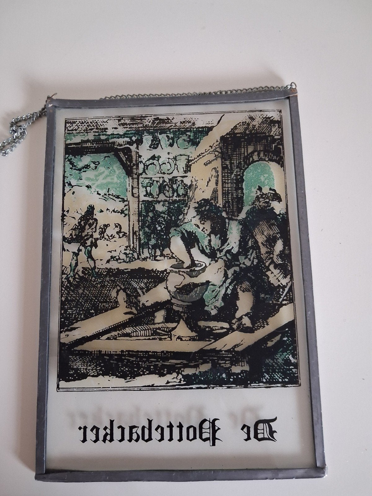 ANTIEK GLAS IN LOOD SCHILDERIJTJE DE POTTEBACKER, Minder dan 50 cm, Ophalen of Verzenden, Zo goed als nieuw, Schilderij