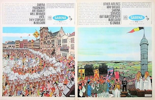 28 vintage advertenties reclames Sabena vliegmaatschappij, Verzamelen, Luchtvaart en Vliegtuigspotten, Ophalen of Verzenden, Gebruikt