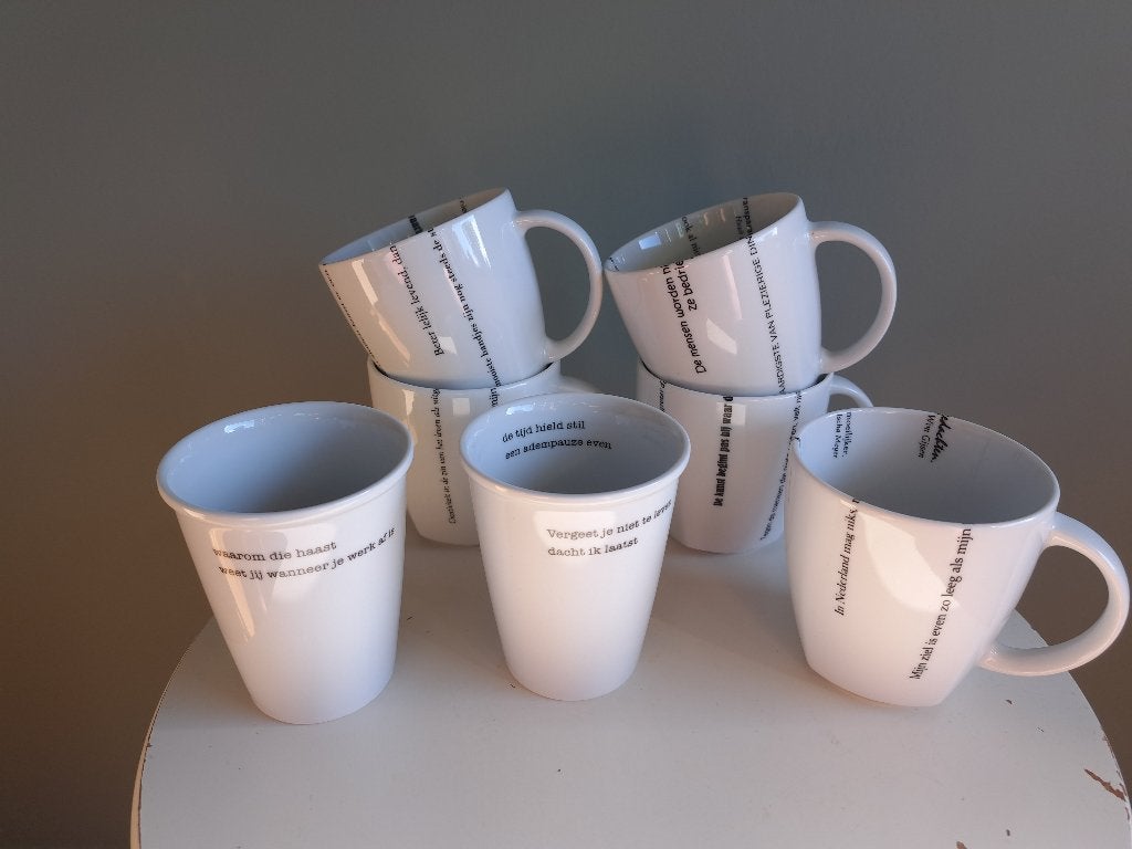 Poëzie - mokken en bekers van Plint en Little Art Factory, Ophalen, Overige merken, Zo goed als nieuw, Modern