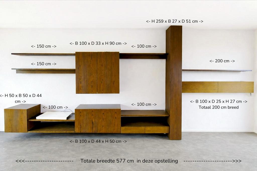 5m 77cm Vintage Banz Bord Modulair Wandsysteem - Eikenhout, Ophalen, Gebruikt, 200 cm of meer, Eikenhout