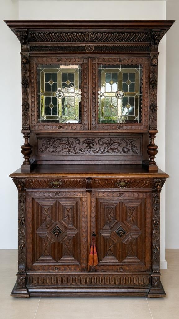 Antieke buffetkast met glas-in-lood – ca. 1900, Ophalen