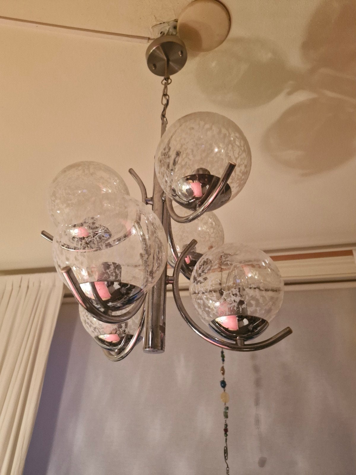 Kroonluchter van richard essig sputnik atom, chroom en glas,, Ophalen of Verzenden, Zo goed als nieuw, Glas