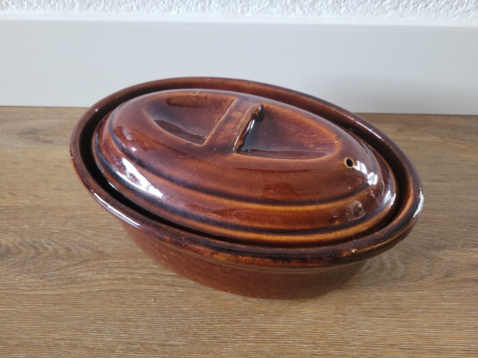 Mooi gaaf paté schaaltje donkerbruin B 22 x D 15 cm, Ophalen of Verzenden